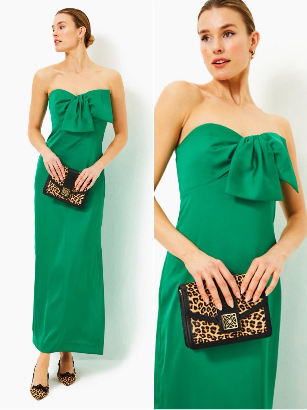 Lilly Pulitzer Carlynn Satin Maxi Bow Dress Fiddle Leaf Green Size 4